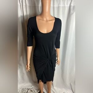 The Vanity Room Black Ruched Twist Front Midi Dress Stretch Size S